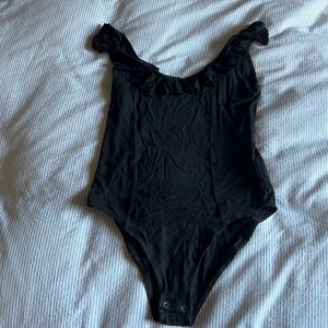 Ruffled detail black body suit